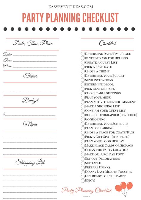 Party Checklist Printable